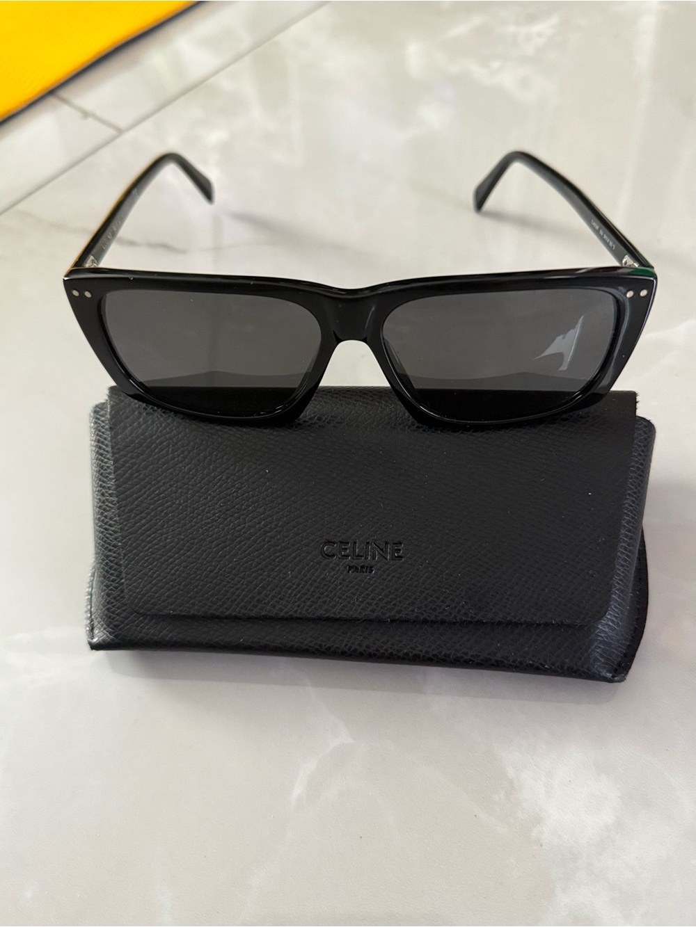 Celine Black Rectangular Acetate Sunglasses - Picture 2 of 7